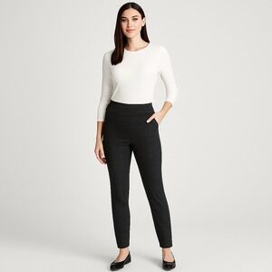 Dalia Womens‎ Pants Large Black Gray Plaid Slim Leg Stretch Pull-On Career Work